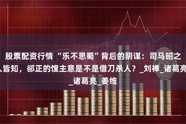 股票配资行情 “乐不思蜀”背后的阴谋：司马昭之心路人皆知，郤正的馊主意是不是借刀杀人？_刘禅_诸葛亮_姜维